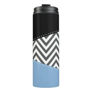 Grey Zigzag, Grey Chevron, Zigzag Pattern, Blue Thermal Tumbler