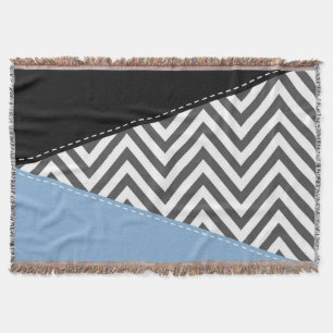 Grey Zigzag, Grey Chevron, Zigzag Pattern, Blue Throw Blanket