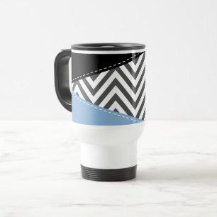 Grey Zigzag, Grey Chevron, Zigzag Pattern, Blue Travel Mug