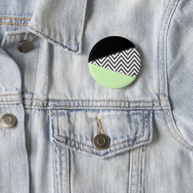 Grey Zigzag, Grey Chevron, Zigzag Pattern, Mint 6 Cm Round Badge (In Situ)