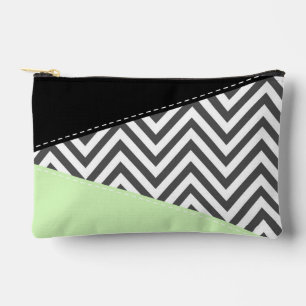 Grey Zigzag, Grey Chevron, Zigzag Pattern, Mint Accessory Pouch