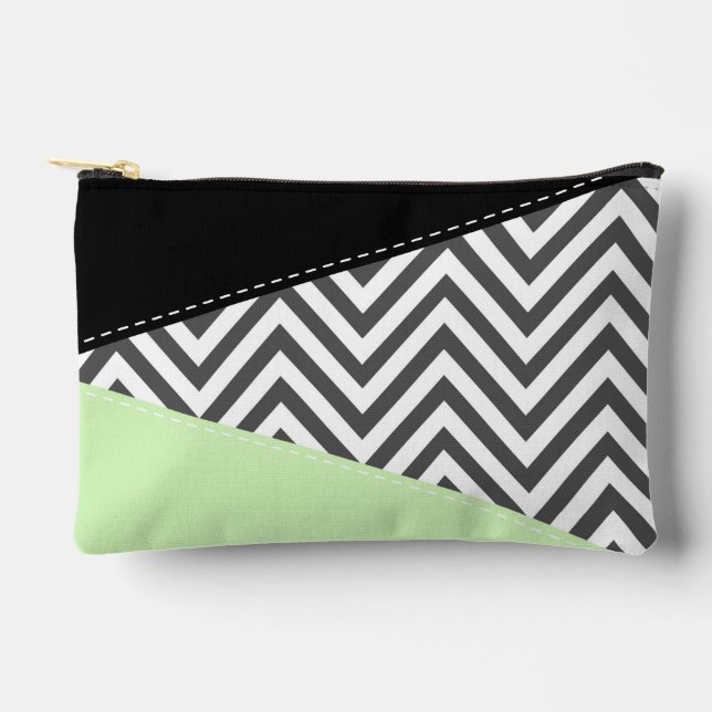 Grey Zigzag, Grey Chevron, Zigzag Pattern, Mint Accessory Pouch (Front)