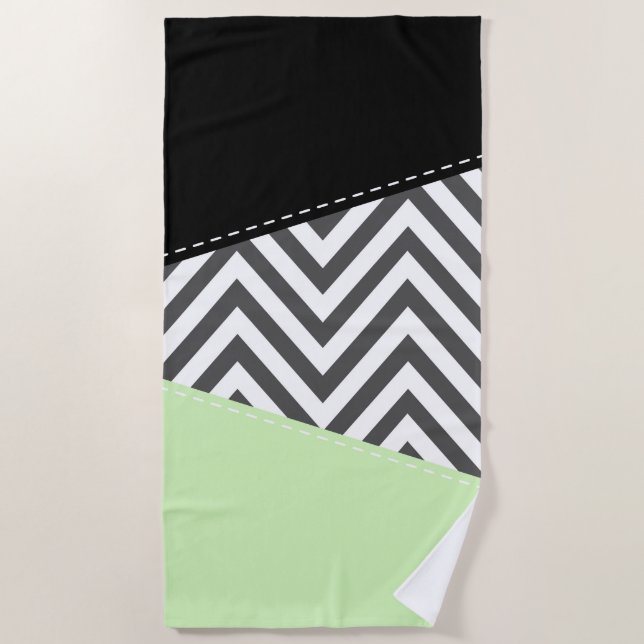 Grey Zigzag, Grey Chevron, Zigzag Pattern, Mint Beach Towel (Front)