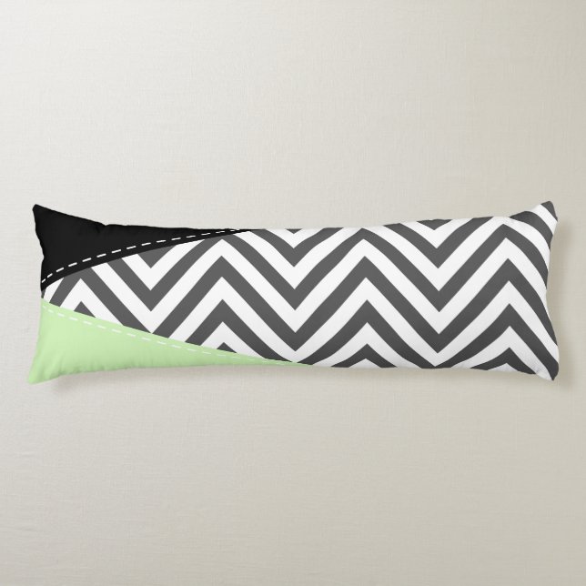Grey Zigzag, Grey Chevron, Zigzag Pattern, Mint Body Cushion (Front)