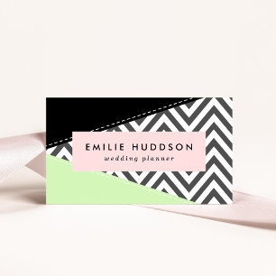 Grey Zigzag, Grey Chevron, Zigzag Pattern, Mint Business Card