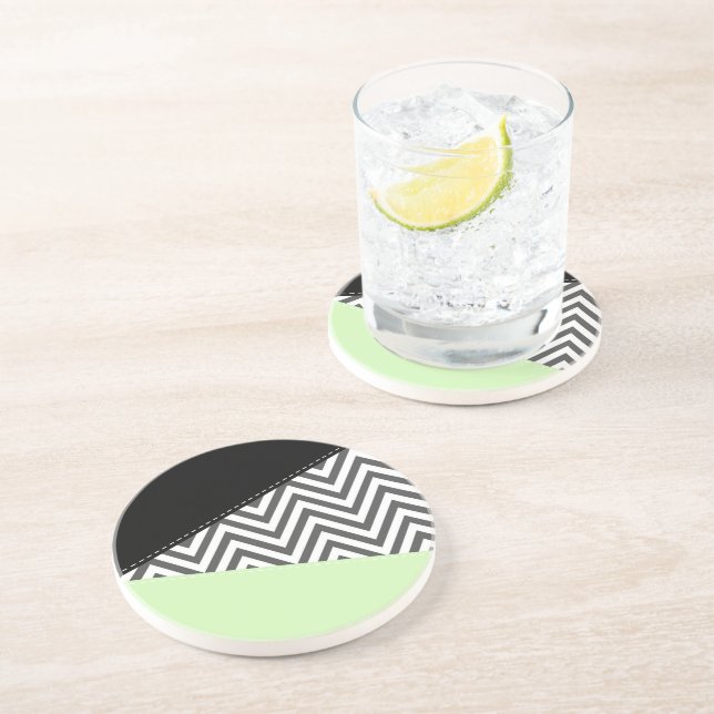 Grey Zigzag, Grey Chevron, Zigzag Pattern, Mint Coaster (Side)