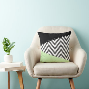 Grey Zigzag, Grey Chevron, Zigzag Pattern, Mint Cushion