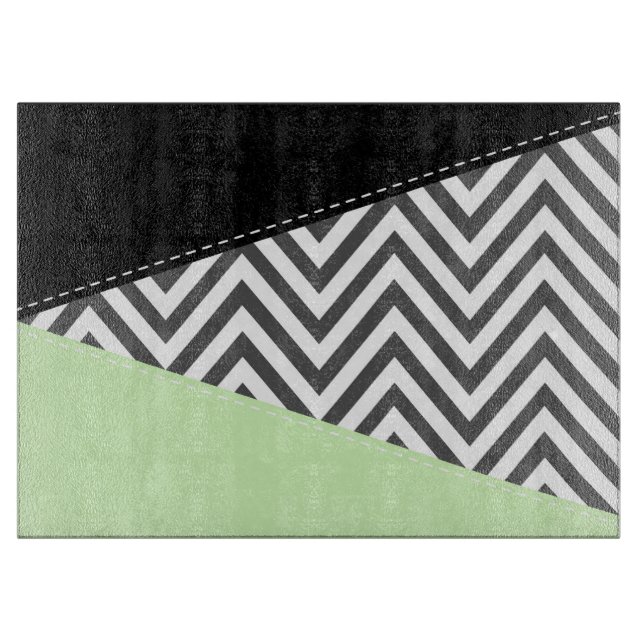 Grey Zigzag, Grey Chevron, Zigzag Pattern, Mint Cutting Board (Front)