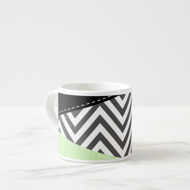 Grey Zigzag, Grey Chevron, Zigzag Pattern, Mint Espresso Cup (Front Left)
