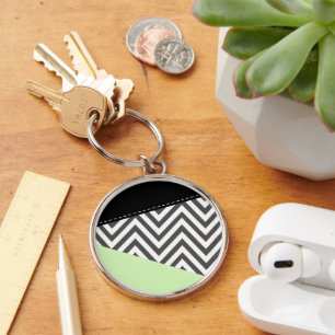 Grey Zigzag, Grey Chevron, Zigzag Pattern, Mint Key Ring
