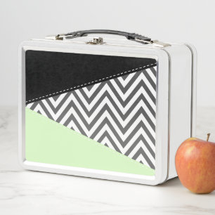 Grey Zigzag, Grey Chevron, Zigzag Pattern, Mint Metal Lunch Box