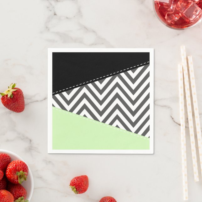 Grey Zigzag, Grey Chevron, Zigzag Pattern, Mint Napkin (Insitu)