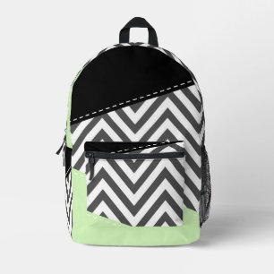 Grey Zigzag, Grey Chevron, Zigzag Pattern, Mint Printed Backpack