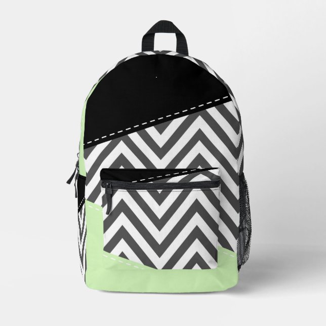Grey Zigzag, Grey Chevron, Zigzag Pattern, Mint Printed Backpack (Front)