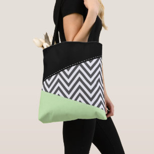 Grey Zigzag, Grey Chevron, Zigzag Pattern, Mint Tote Bag