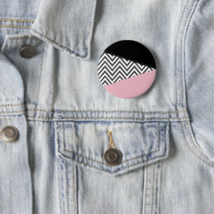 Grey Zigzag, Grey Chevron, Zigzag Pattern, Pink 6 Cm Round Badge