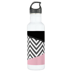 Grey Zigzag, Grey Chevron, Zigzag Pattern, Pink 710 Ml Water Bottle