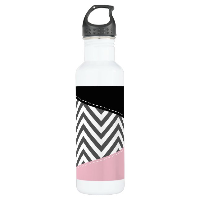 Grey Zigzag, Grey Chevron, Zigzag Pattern, Pink 710 Ml Water Bottle (Front)