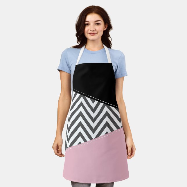 Grey Zigzag, Grey Chevron, Zigzag Pattern, Pink Apron (Worn)