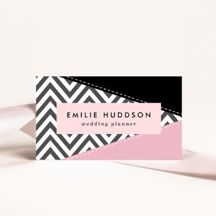 Grey Zigzag, Grey Chevron, Zigzag Pattern, Pink Business Card