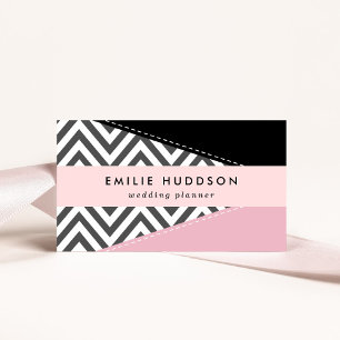 Grey Zigzag, Grey Chevron, Zigzag Pattern, Pink Business Card