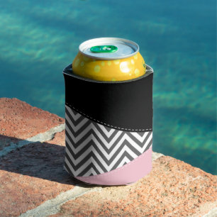 Grey Zigzag, Grey Chevron, Zigzag Pattern, Pink Can Cooler