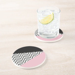 Grey Zigzag, Grey Chevron, Zigzag Pattern, Pink Coaster
