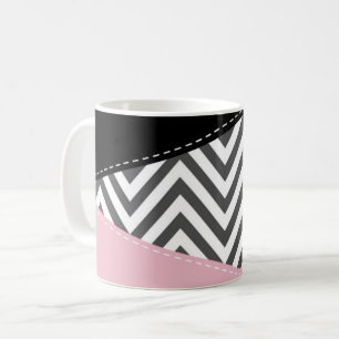 Grey Zigzag, Grey Chevron, Zigzag Pattern, Pink Coffee Mug