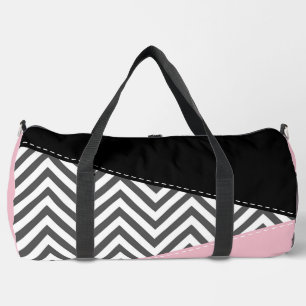 Grey Zigzag, Grey Chevron, Zigzag Pattern, Pink Duffle Bag