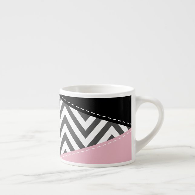 Grey Zigzag, Grey Chevron, Zigzag Pattern, Pink Espresso Cup (Right)