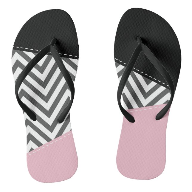 Grey Zigzag, Grey Chevron, Zigzag Pattern, Pink Flip Flops (Footbed)