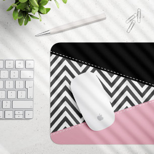 Grey Zigzag, Grey Chevron, Zigzag Pattern, Pink Mouse Mat