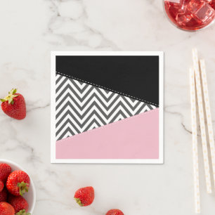 Grey Zigzag, Grey Chevron, Zigzag Pattern, Pink Napkin