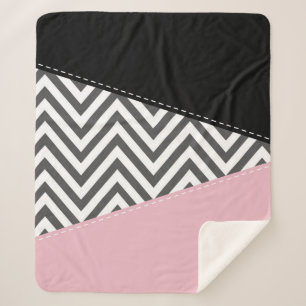Grey Zigzag, Grey Chevron, Zigzag Pattern, Pink Sherpa Blanket