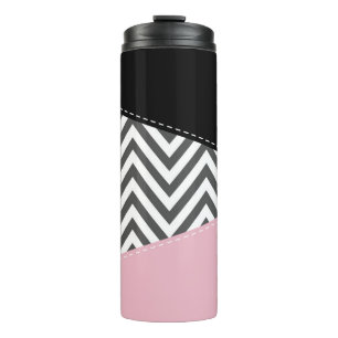 Grey Zigzag, Grey Chevron, Zigzag Pattern, Pink Thermal Tumbler