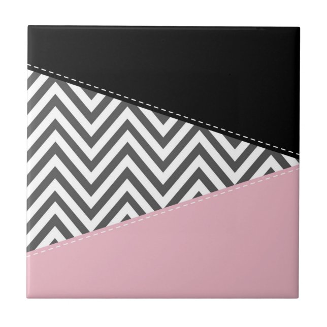 Grey Zigzag, Grey Chevron, Zigzag Pattern, Pink Tile (Front)