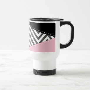 Grey Zigzag, Grey Chevron, Zigzag Pattern, Pink Travel Mug