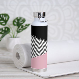 Grey Zigzag, Grey Chevron, Zigzag Pattern, Pink Water Bottle