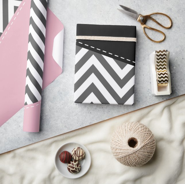 Grey Zigzag, Grey Chevron, Zigzag Pattern, Pink Wrapping Paper (Crafts)