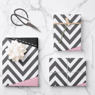 Grey Zigzag, Grey Chevron, Zigzag Pattern, Pink Wrapping Paper Sheet