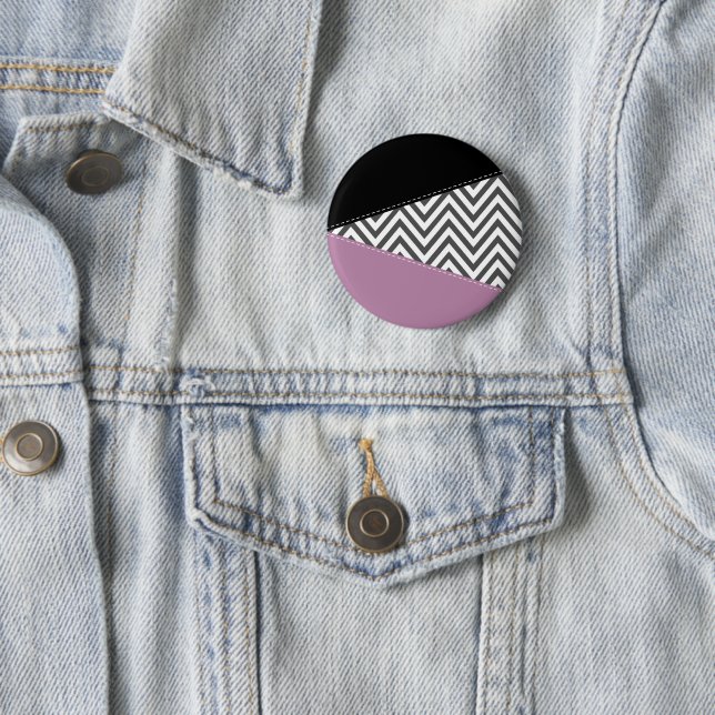 Grey Zigzag, Grey Chevron, Zigzag Pattern, Purple 6 Cm Round Badge (In Situ)