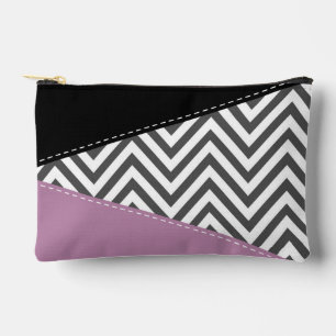 Grey Zigzag, Grey Chevron, Zigzag Pattern, Purple Accessory Pouch