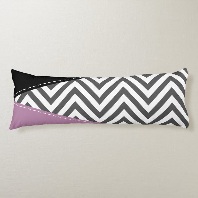 Grey Zigzag, Grey Chevron, Zigzag Pattern, Purple Body Cushion (Front)
