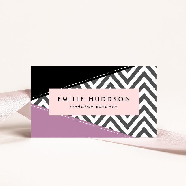 Grey Zigzag, Grey Chevron, Zigzag Pattern, Purple Business Card (Creator Uploaded)