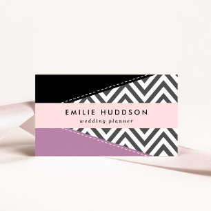 Grey Zigzag, Grey Chevron, Zigzag Pattern, Purple Business Card