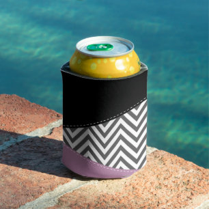Grey Zigzag, Grey Chevron, Zigzag Pattern, Purple Can Cooler