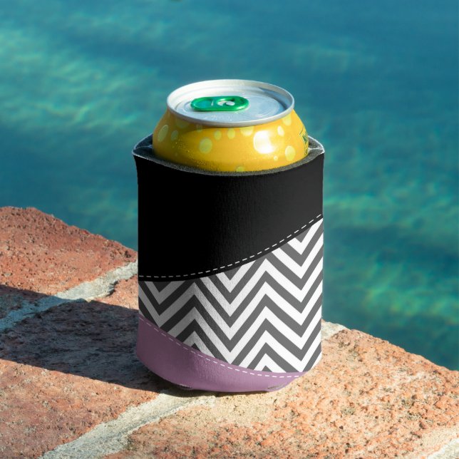 Grey Zigzag, Grey Chevron, Zigzag Pattern, Purple Can Cooler (In Situ Pool)