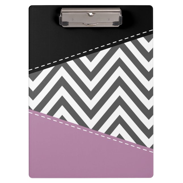 Grey Zigzag, Grey Chevron, Zigzag Pattern, Purple Clipboard (Front)