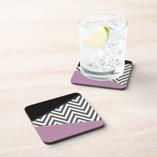 Grey Zigzag, Grey Chevron, Zigzag Pattern, Purple Coaster (Right Side)