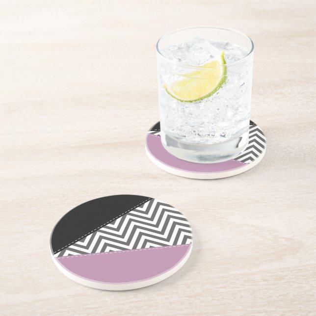Grey Zigzag, Grey Chevron, Zigzag Pattern, Purple Coaster (Side)